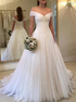 A Line Off Shoulder Tulle Pleats Wedding Dresses LBQW0104